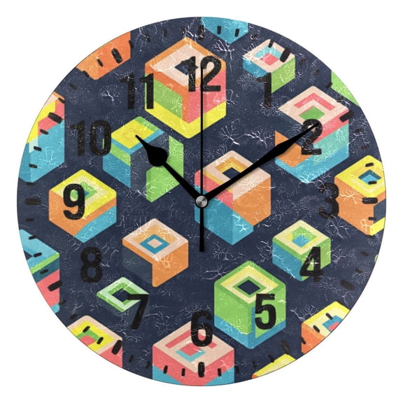 Yayeee 10" Wall Clock Battery Operated Quartz Round Silent Non-Ticking Home Decor, Green Cubes