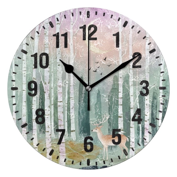 Yayeee 10" Wall Clock Battery Operated Quartz Round Silent Non-Ticking Home Decor,Green Deer