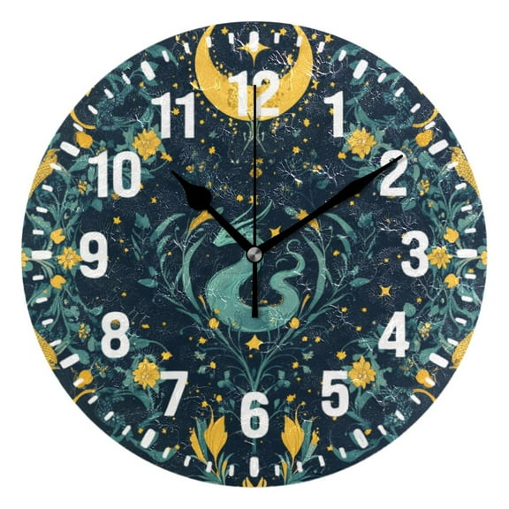 Yayeee 10" Wall Clock Battery Operated Quartz Round Silent Non-Ticking Home Decor,Green Dragon Flowers