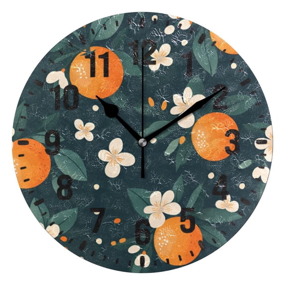 Yayeee 10" Wall Clock Battery Operated Quartz Round Silent Non-Ticking Home Decor, Green Floral Oranges