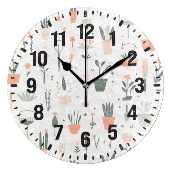 Yayeee 10" Wall Clock Battery Operated Quartz Round Silent Non-Ticking Home Decor,Green Garden Pattern