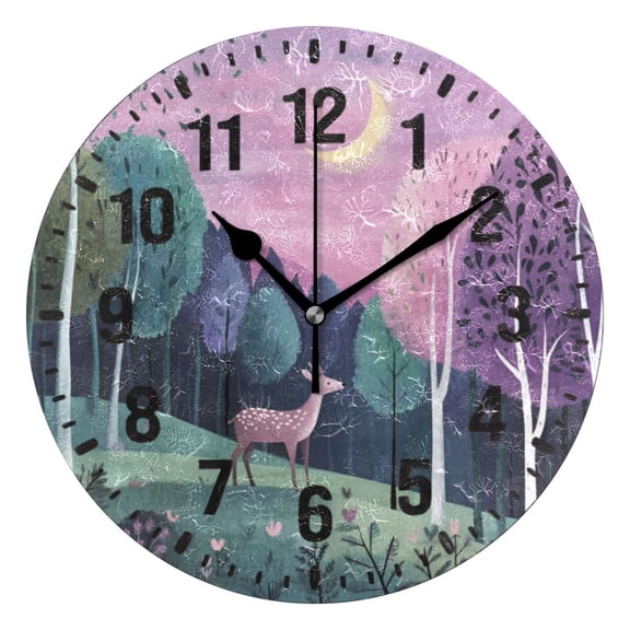 Yayeee 10" Wall Clock Battery Operated Quartz Round Silent Non-Ticking Home Decor, Green Night Deer