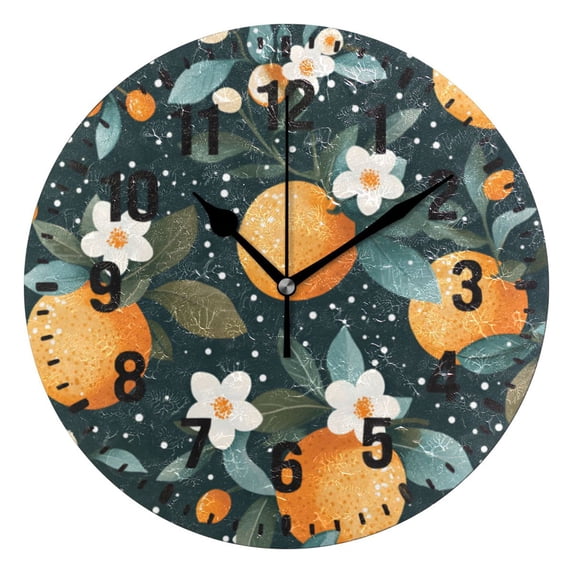 Yayeee 10" Wall Clock Battery Operated Quartz Round Silent Non-Ticking Home Decor, Green Oranges