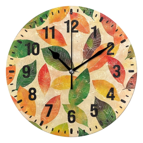 Yayeee 10" Wall Clock Battery Operated Quartz Round Silent Non-Ticking Home Decor,Green Retro Autumn Leaves