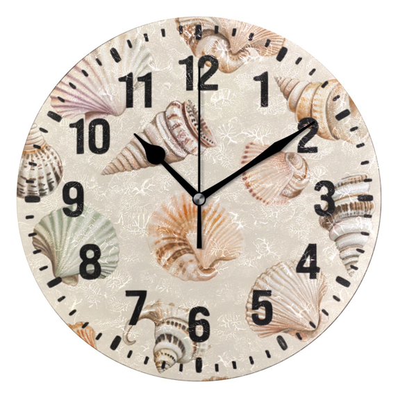 Yayeee 10" Wall Clock Battery Operated Quartz Round Silent Non-Ticking Home Decor,Green Watercolor Seashells