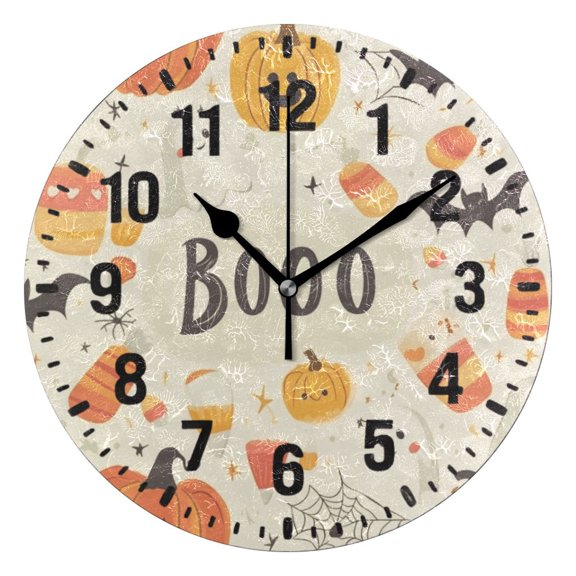 Yayeee 10" Wall Clock Battery Operated Quartz Round Silent Non-Ticking Home Decor,Halloween Cute Pumpkins