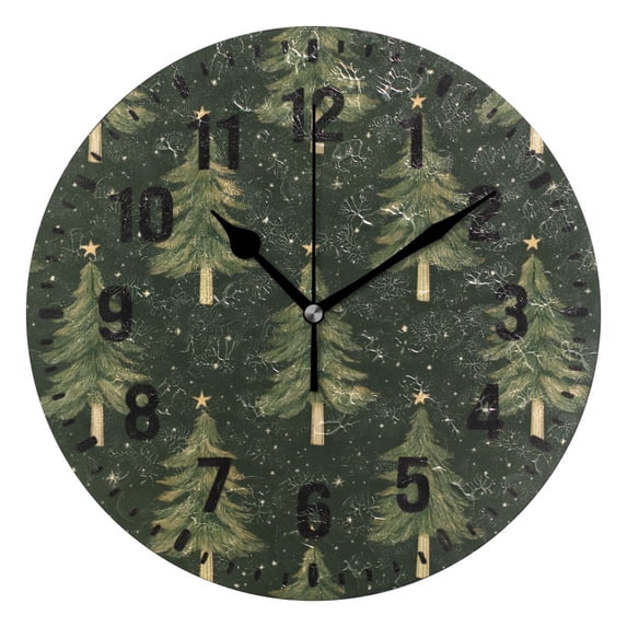 Yayeee 10" Wall Clock Battery Operated Quartz Round Silent Non-Ticking Home Decor, Hand Drawn Christmas Trees