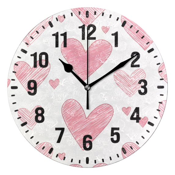 Yayeee 10" Wall Clock Battery Operated Quartz Round Silent Non-Ticking Home Decor, Hand Drawn Hearts