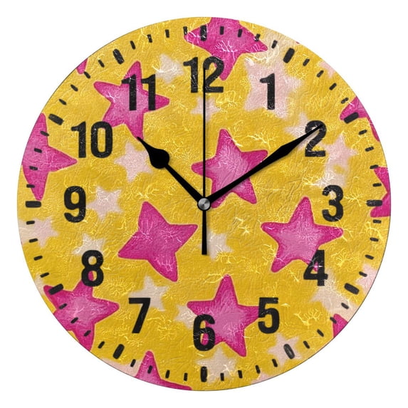 Yayeee 10" Wall Clock Battery Operated Quartz Round Silent Non-Ticking Home Decor, Large Pink Stars