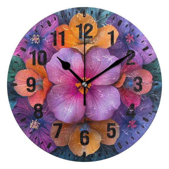 Yayeee 10" Wall Clock Battery Operated Quartz Round Silent Non-Ticking Home Decor, Large Purple Flowers