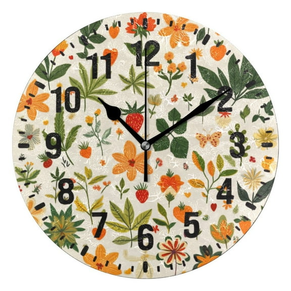 Yayeee 10" Wall Clock Battery Operated Quartz Round Silent Non-Ticking Home Decor,Leaves Pattern