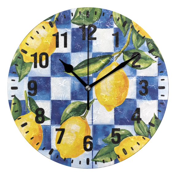 Yayeee 10" Wall Clock Battery Operated Quartz Round Silent Non-Ticking Home Decor, Lemon Checkered