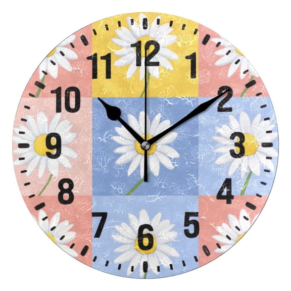 Yayeee 10" Wall Clock Battery Operated Quartz Round Silent Non-Ticking Home Decor, Light Blue Daisy