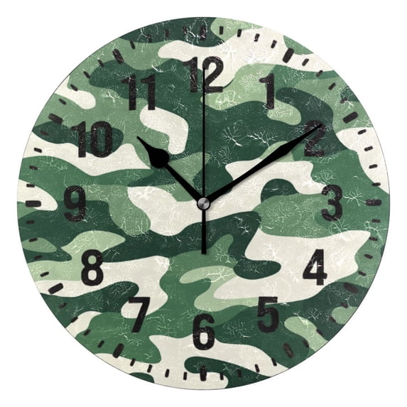 Yayeee 10" Wall Clock Battery Operated Quartz Round Silent Non-Ticking Home Decor,Light Green Camouflage Design