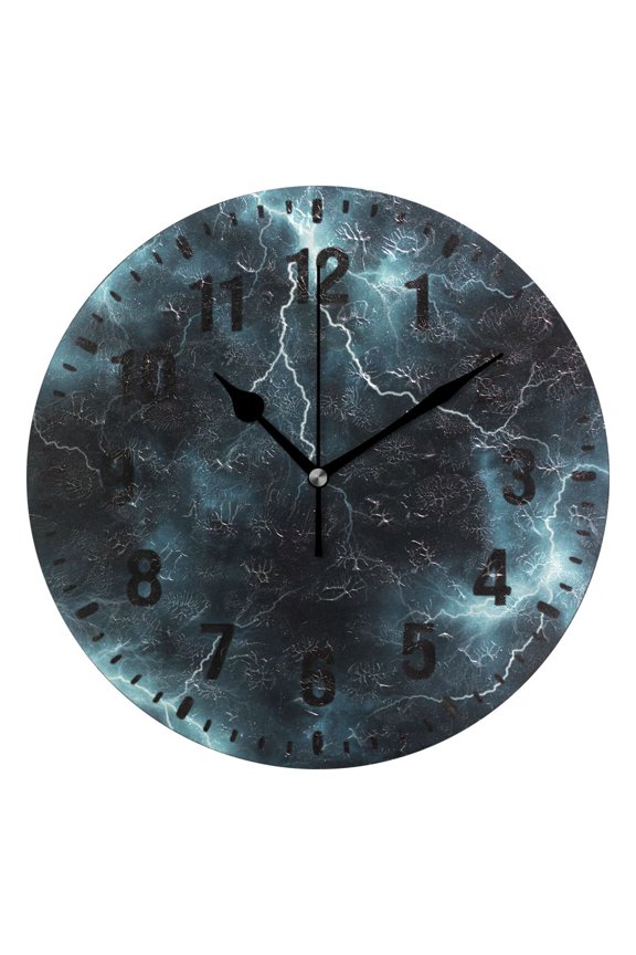 10" Wall Clock Battery Operated Quartz Round Silent Non-Ticking Home Decor, Lightning Pattern