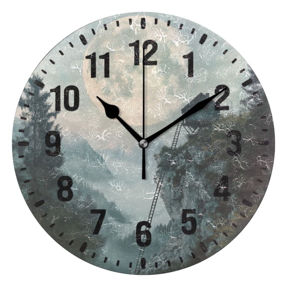 Yayeee 10" Wall Clock Battery Operated Quartz Round Silent Non-Ticking Home Decor, Moon and House
