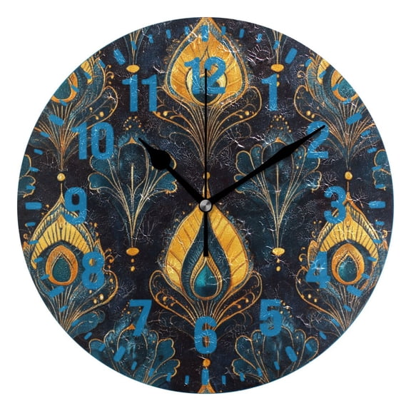 Yayeee 10" Wall Clock Battery Operated Quartz Round Silent Non-Ticking Home Decor, Navy Blue Art Pattern