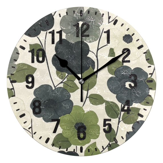 Yayeee 10" Wall Clock Battery Operated Quartz Round Silent Non-Ticking Home Decor, Navy Flower