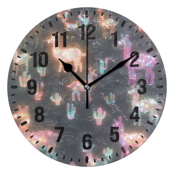 Yayeee 10" Wall Clock Battery Operated Quartz Round Silent Non-Ticking Home Decor, Neon Llamas Pattern