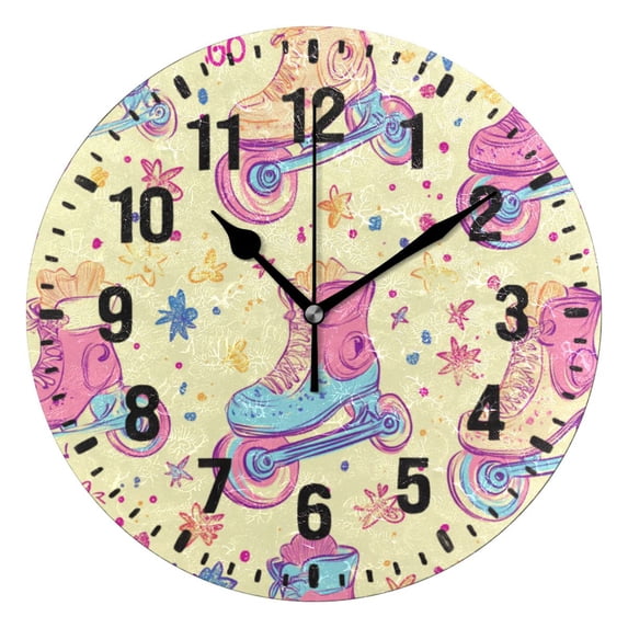 Yayeee 10" Wall Clock Battery Operated Quartz Round Silent Non-Ticking Home Decor, Neon Skates