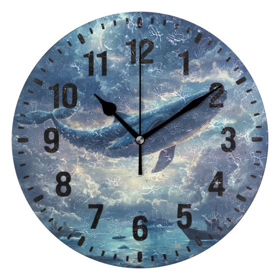 Yayeee 10" Wall Clock Battery Operated Quartz Round Silent Non-Ticking Home Decor, Night Floating Whale