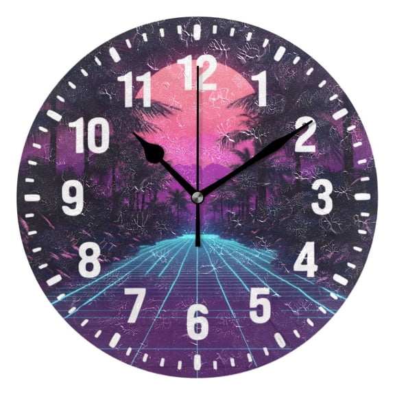 Yayeee 10" Wall Clock Battery Operated Quartz Round Silent Non-Ticking Home Decor, Night Neon Road