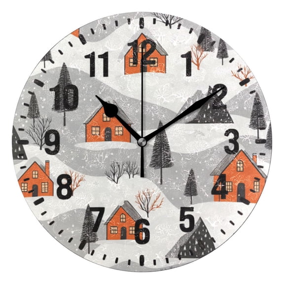 Yayeee 10" Wall Clock Battery Operated Quartz Round Silent Non-Ticking Home Decor,Orange Cartoon Houses