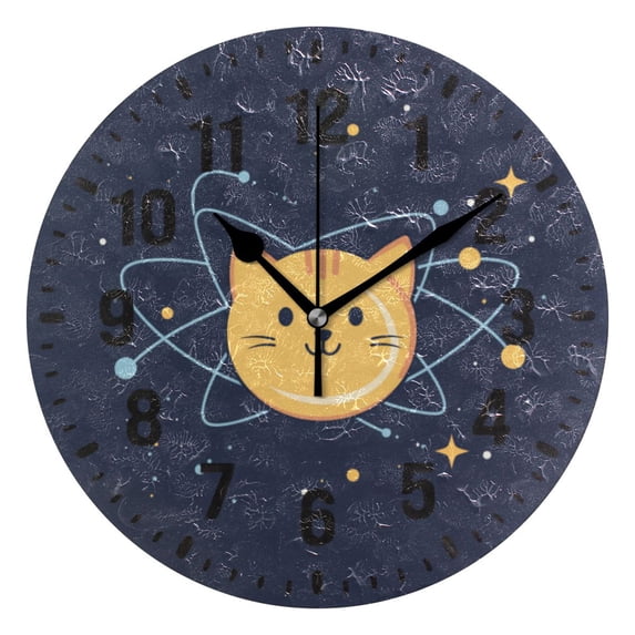 Yayeee 10" Wall Clock Battery Operated Quartz Round Silent Non-Ticking Home Decor, Orange Cat Planet