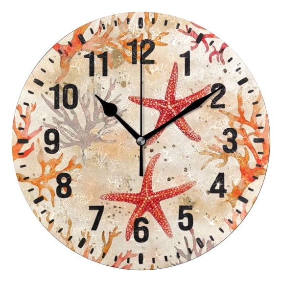 Yayeee 10" Wall Clock Battery Operated Quartz Round Silent Non-Ticking Home Decor,Orange Starfish