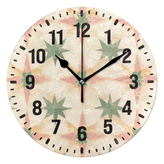 Yayeee 10" Wall Clock Battery Operated Quartz Round Silent Non-Ticking Home Decor, Pastel Beige Geometric