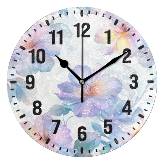 Yayeee 10" Wall Clock Battery Operated Quartz Round Silent Non-Ticking Home Decor, Pastel Flower Pattern