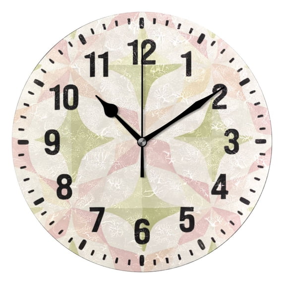 Yayeee 10" Wall Clock Battery Operated Quartz Round Silent Non-Ticking Home Decor, Pastel Pink Geometric