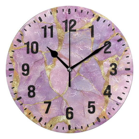 Yayeee 10" Wall Clock Battery Operated Quartz Round Silent Non-Ticking Home Decor,Pastel Pink Marble Pattern