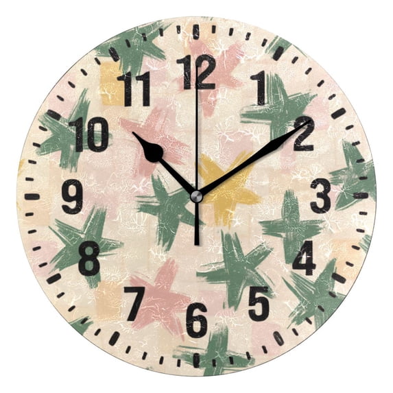 Yayeee 10" Wall Clock Battery Operated Quartz Round Silent Non-Ticking Home Decor, Pastel Pink Stars