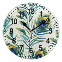 Yayeee 10" Wall Clock Battery Operated Quartz Round Silent Non-Ticking Home Decor,Peacock Feather