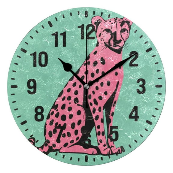 Yayeee 10" Wall Clock Battery Operated Quartz Round Silent Non-Ticking Home Decor,Pink Cheetah
