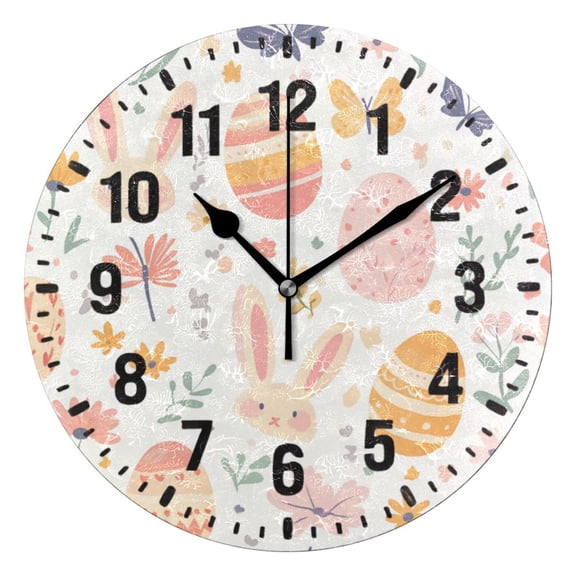 Yayeee 10" Wall Clock Battery Operated Quartz Round Silent Non-Ticking Home Decor, Pink Easter Eggs