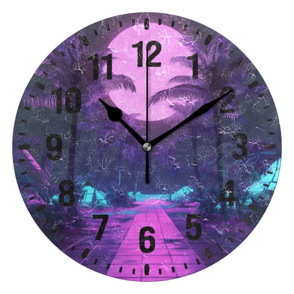 Yayeee 10" Wall Clock Battery Operated Quartz Round Silent Non-Ticking Home Decor, Pink Neon Road