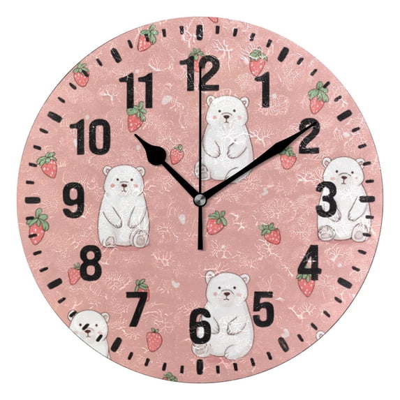 Yayeee 10" Wall Clock Battery Operated Quartz Round Silent Non-Ticking Home Decor, Pink Polar Bear Pattern