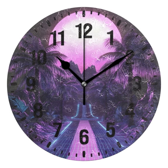 Yayeee 10" Wall Clock Battery Operated Quartz Round Silent Non-Ticking Home Decor, Pink Road