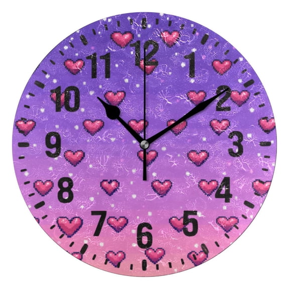 Yayeee 10" Wall Clock Battery Operated Quartz Round Silent Non-Ticking Home Decor, Pixel Love