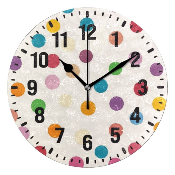 Yayeee 10" Wall Clock Battery Operated Quartz Round Silent Non-Ticking Home Decor, Polka Dot