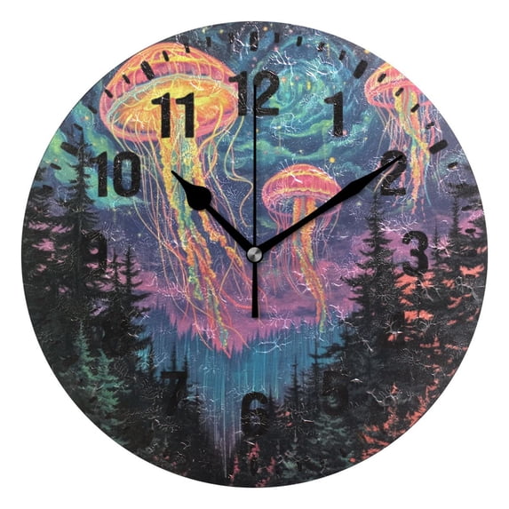 Yayeee 10" Wall Clock Battery Operated Quartz Round Silent Non-Ticking Home Decor, Psychedelic Jellyfish
