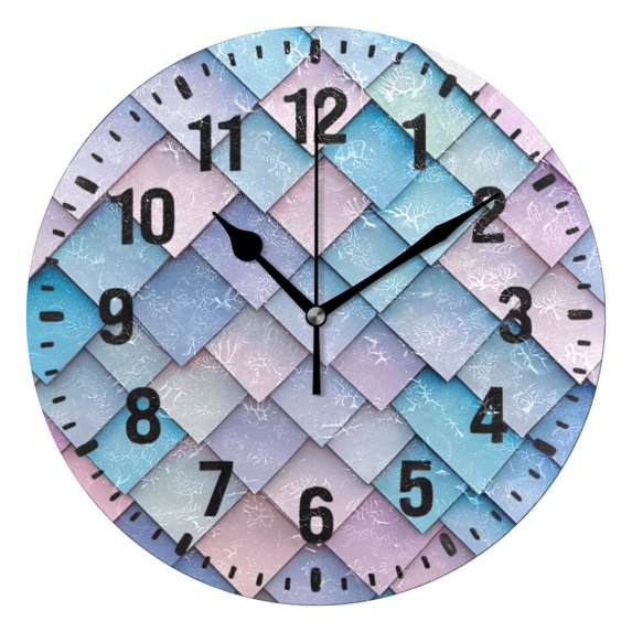 Yayeee 10" Wall Clock Battery Operated Quartz Round Silent Non-Ticking Home Decor, Purple Art Pattern