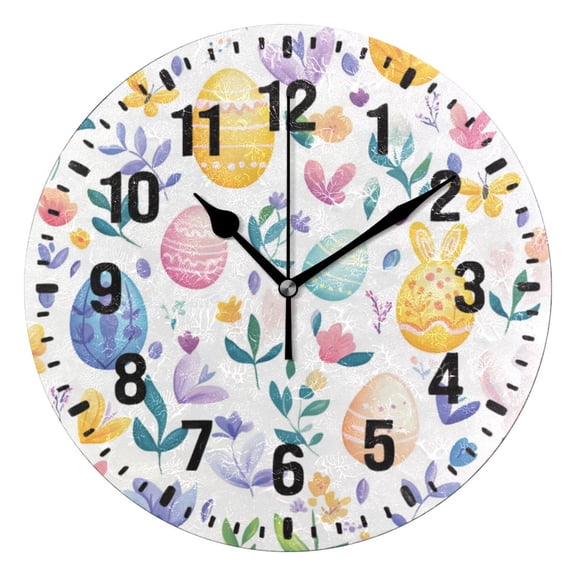 Yayeee 10" Wall Clock Battery Operated Quartz Round Silent Non-Ticking Home Decor, Purple Easter Eggs