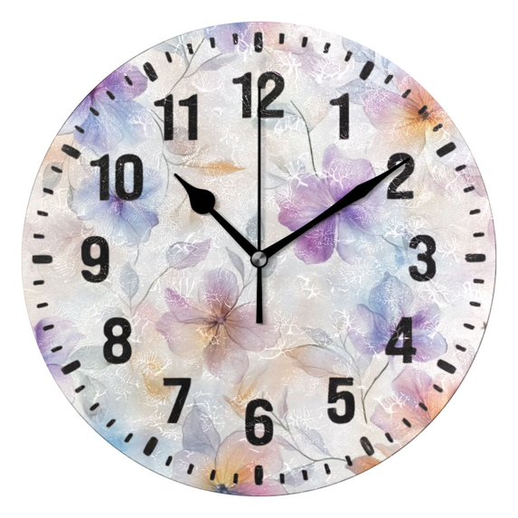 Yayeee 10" Wall Clock Battery Operated Quartz Round Silent Non-Ticking Home Decor,Purple Flower Pattern