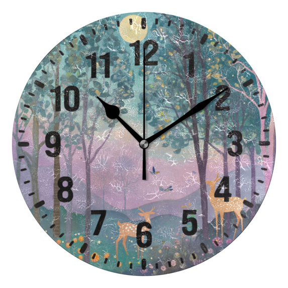 Yayeee 10" Wall Clock Battery Operated Quartz Round Silent Non-Ticking Home Decor, Purple Forest Scene