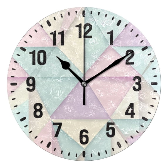 Yayeee 10" Wall Clock Battery Operated Quartz Round Silent Non-Ticking Home Decor, Purple Geometric