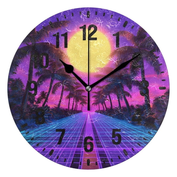 Yayeee 10" Wall Clock Battery Operated Quartz Round Silent Non-Ticking Home Decor,Purple Neon Road