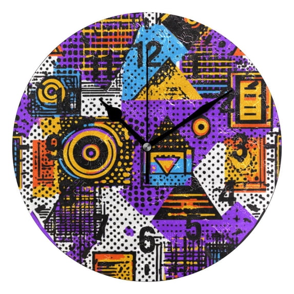 Yayeee 10" Wall Clock Battery Operated Quartz Round Silent Non-Ticking Home Decor, Purple Simple Triangles
